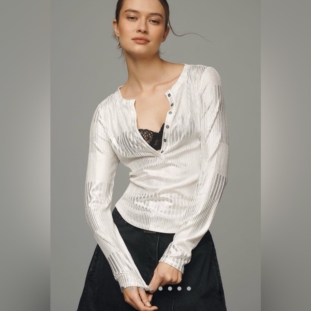 Anthropologie The Andie Ribbed Henley Top by Pilcro: Shimmer Edition